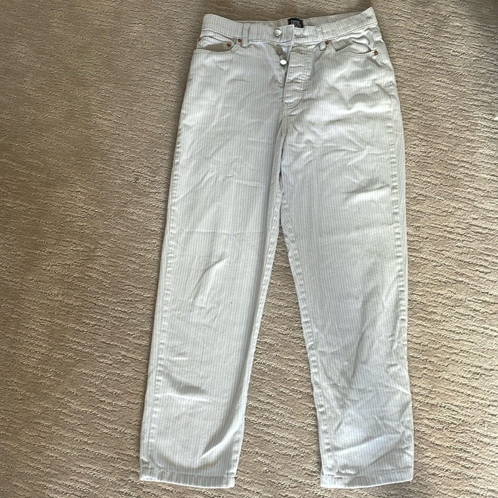 URBAN OUTFITTERS BDG blue and white pinstripe slim straight jeans.